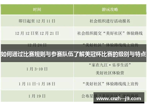 如何通过比赛规则与参赛队伍了解美冠杯比赛的级别与特点