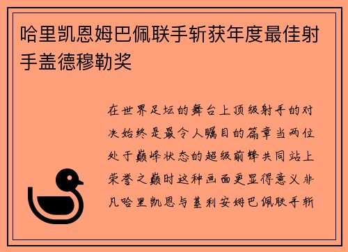 哈里凯恩姆巴佩联手斩获年度最佳射手盖德穆勒奖 哈里凯恩姆巴佩联手斩获年度最佳射手盖德穆勒奖